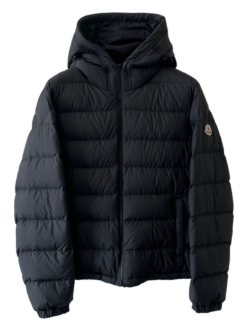 Moncler Black Logo Hooded Quilted Jacket In Black