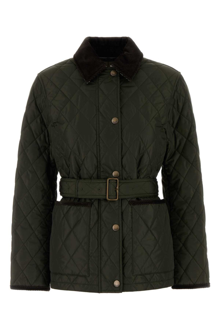 Burberry Dark Green Quilted Nylon Jacket Women In Brown