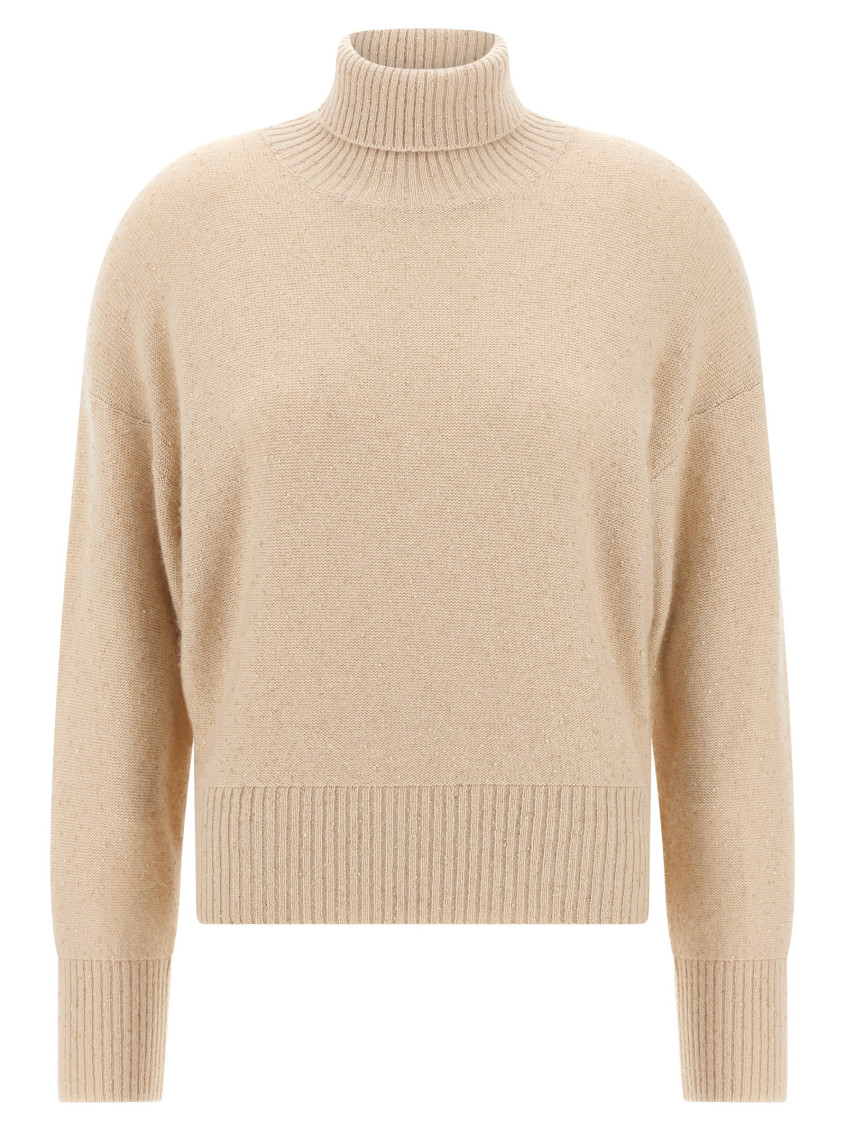 Fabiana Filippi Sequin Turtleneck Sweater Sweaters And Cardigans Beige In Neutral