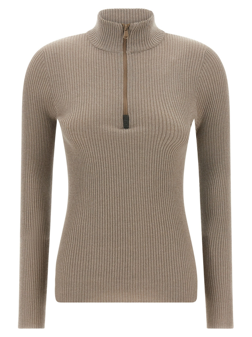 Brunello Cucinelli Beige Wool Knit Turtleneck Sweater In Neutral