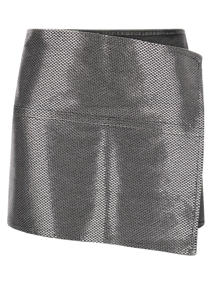 Haikure Asymmetric Metallic Skirt Contrast Patch In Gray