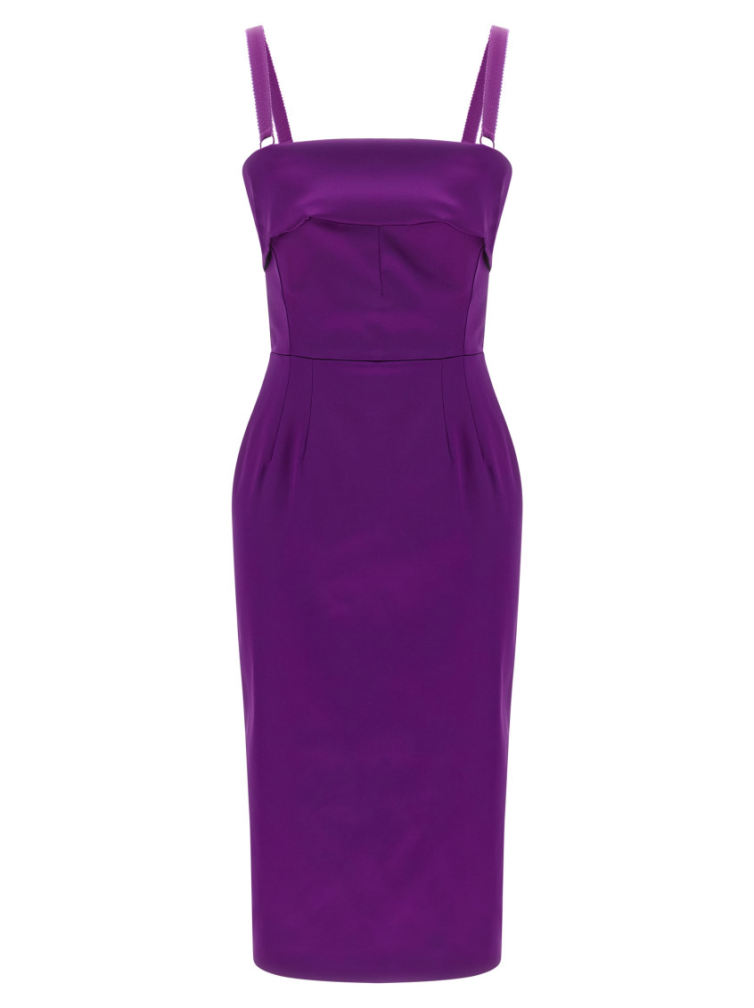 Dolce & Gabbana Spaghetti Strap Fitted Dress With Front Slit In Purple