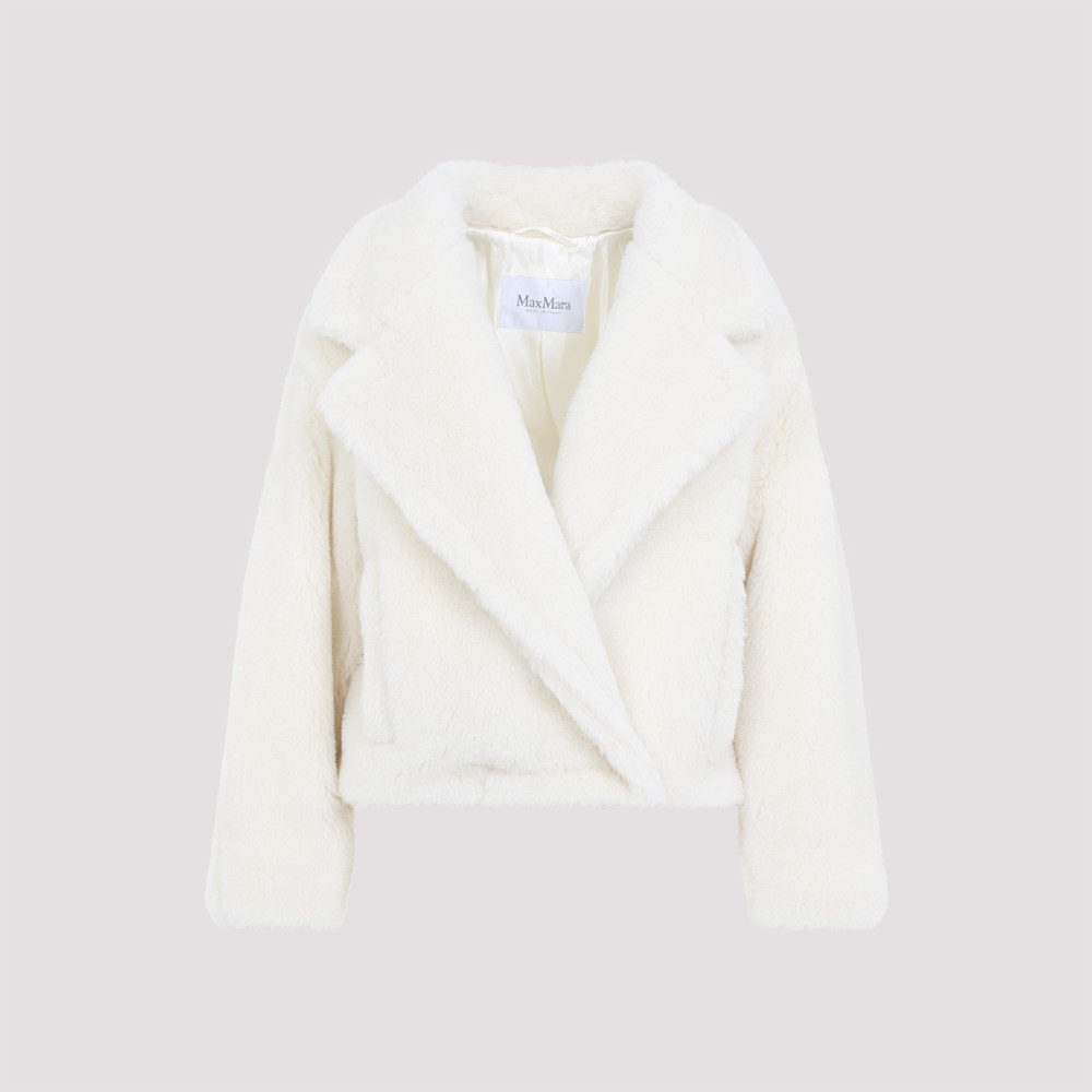 Shop Max Mara White Oggeri Teddy Short Biker Jacket