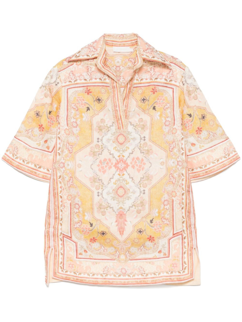 Zimmermann Wylie Printed Linen Tunic In Beige