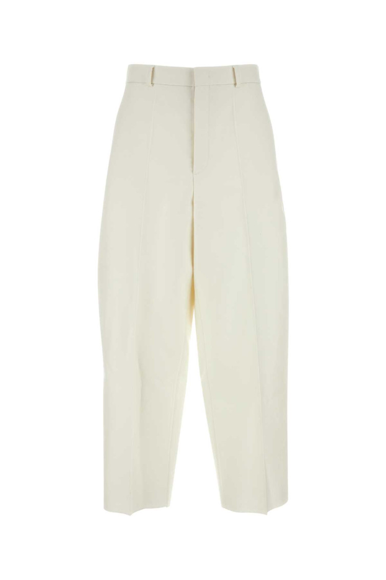 Valentino Wool Blend Pleated Cropped Trousers In White
