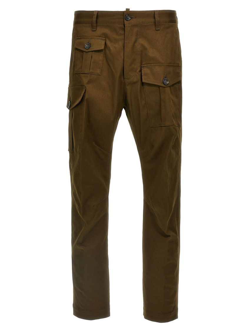 Dsquared2 Olive Cotton Blend Cargo Trousers In Green