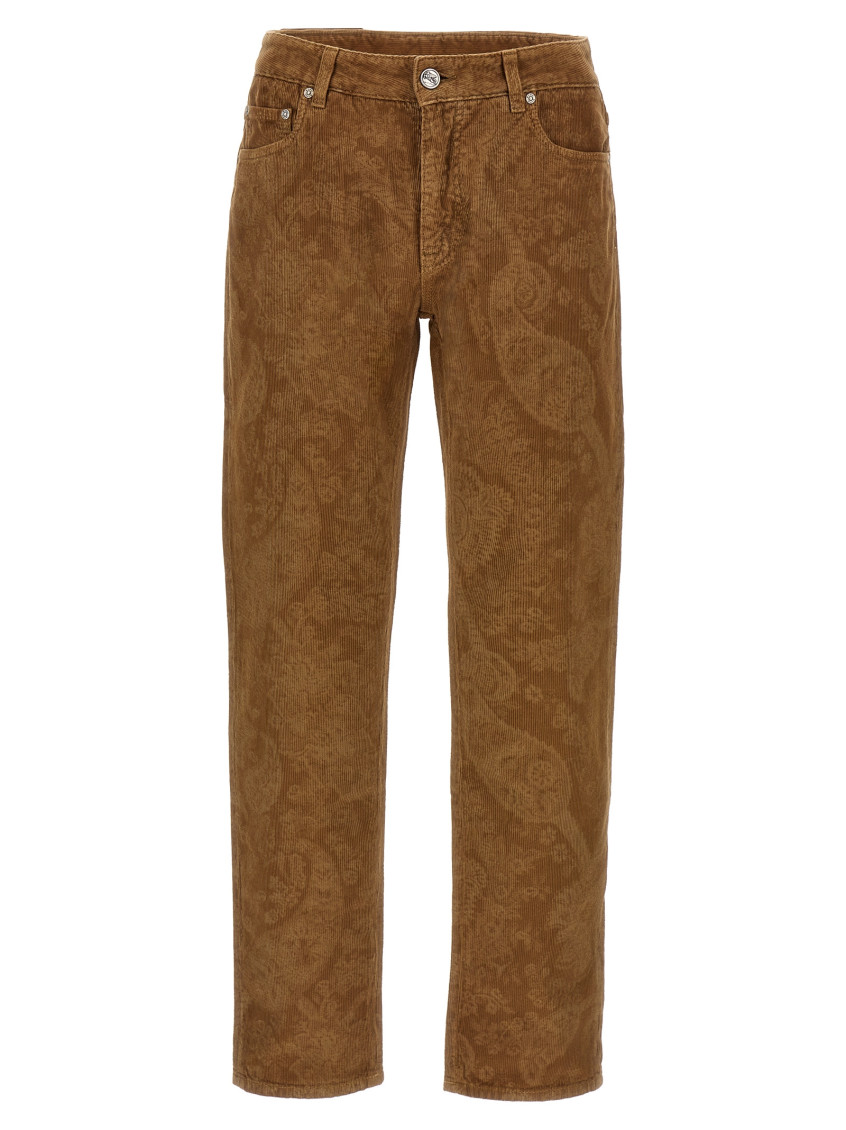 Etro Velvet Trousers Featuring Paisley Pattern In Brown