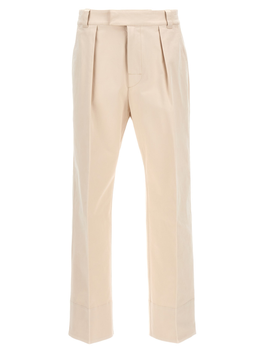 Moncler Trousers Drill Button Detail In Beige