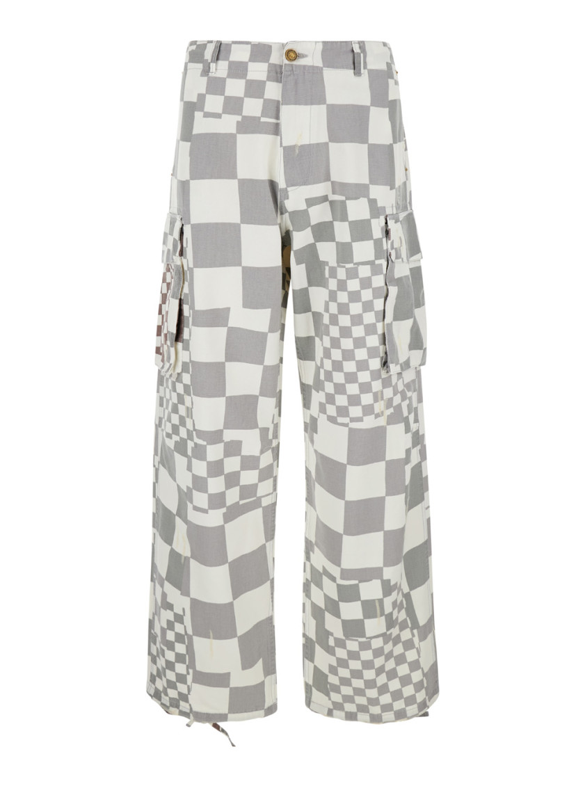 Shop Erl Grey Asymmetric Check Motif Cargo Pants