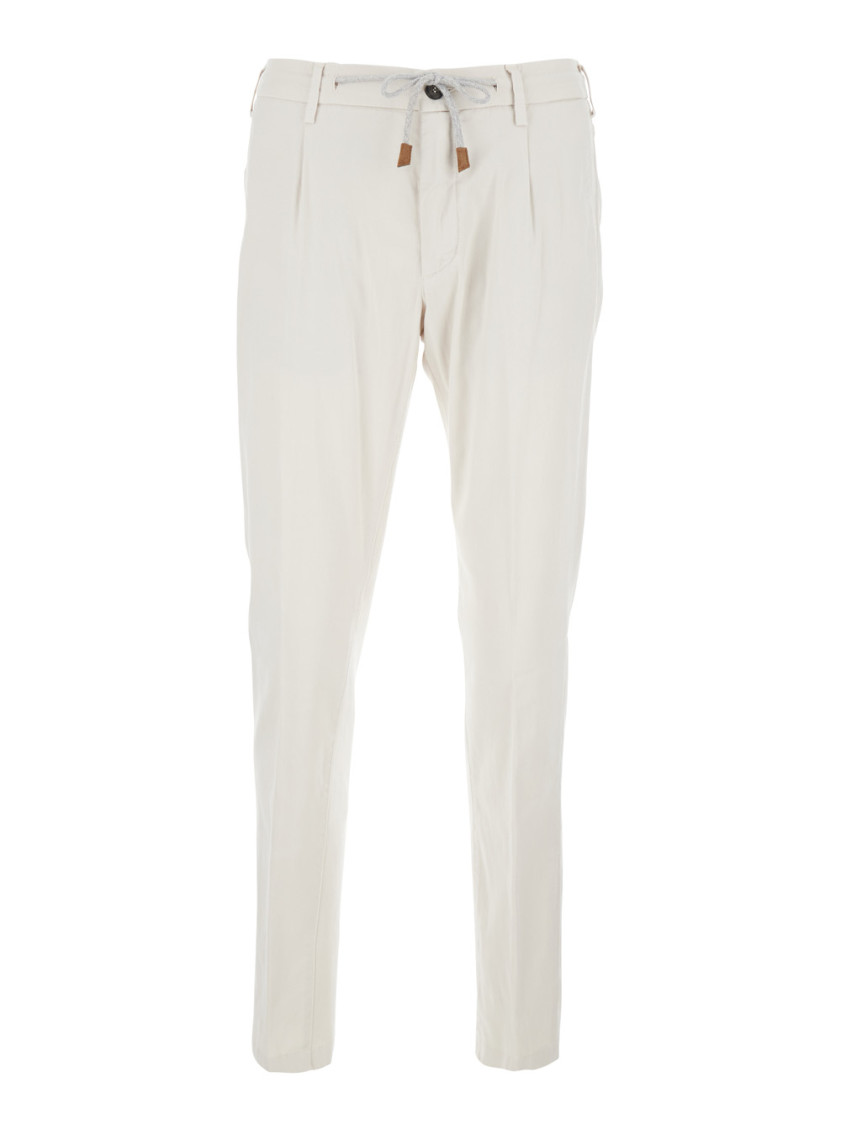 Eleventy White Pants With Elastic Drawstring Waist And Tapered Leg In Cotton Blend Stretch Woman In Grey