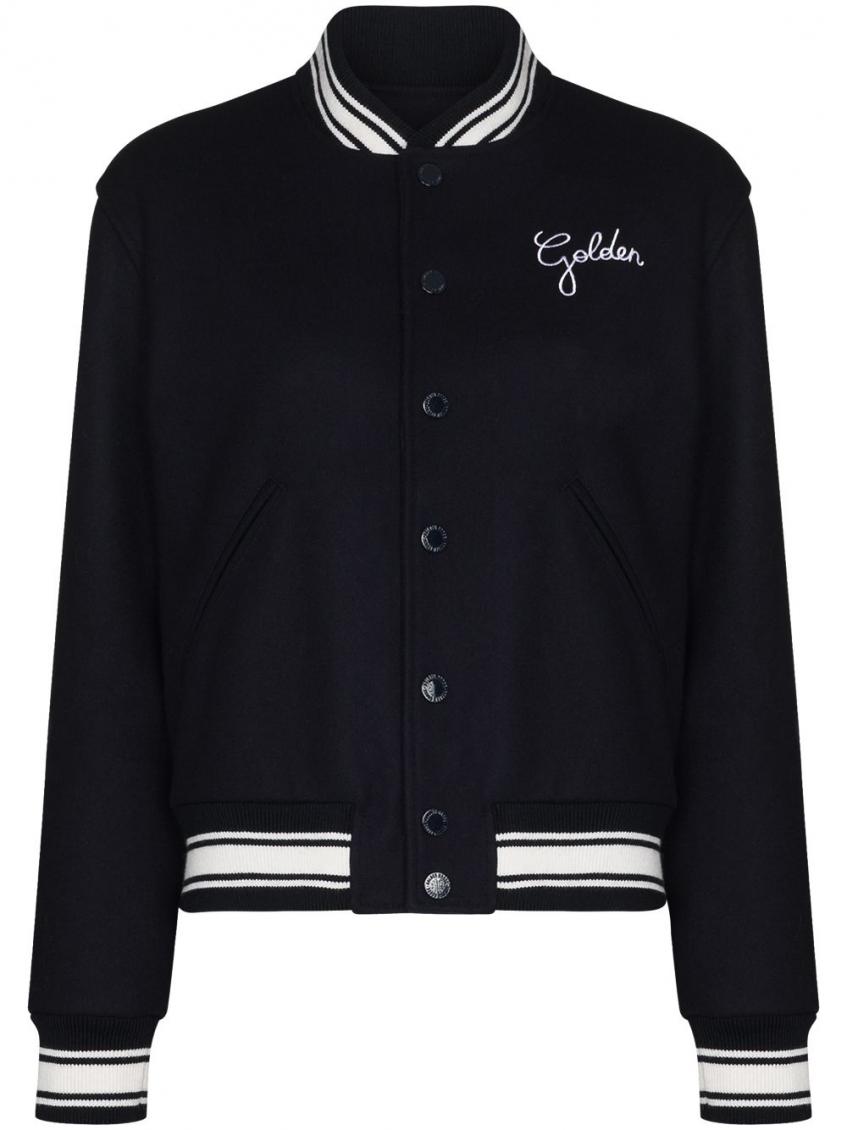 Golden Goose Wool Blend Bomber With Embroidered Logo In Beige