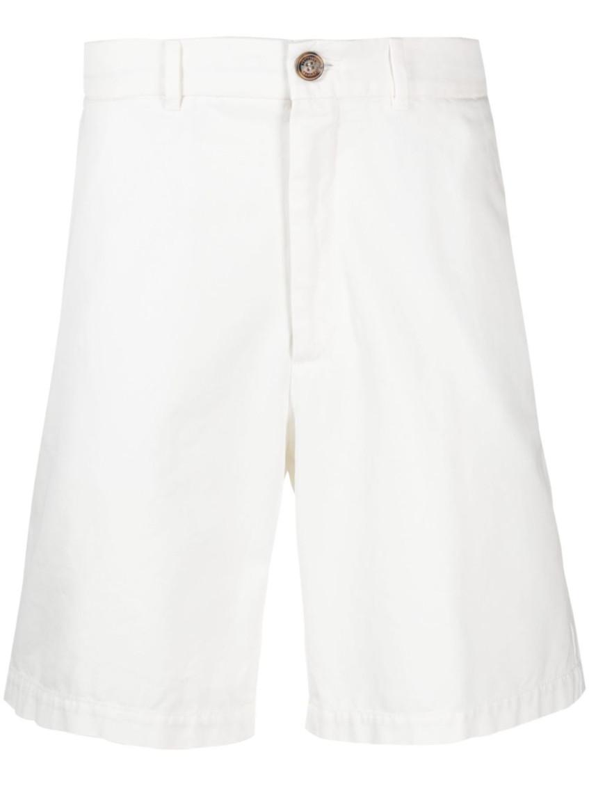 Brunello Cucinelli Men Garment-dyed Bermuda Shorts In Twisted Cotton Gabardine In White
