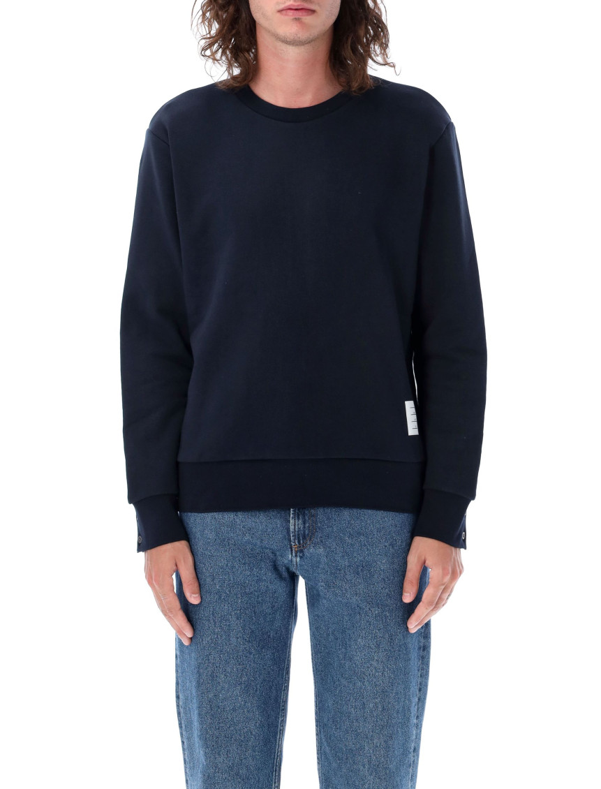 Thom Browne Tricolor Intarsia Design Cotton Sweatshirt In Navy Blue