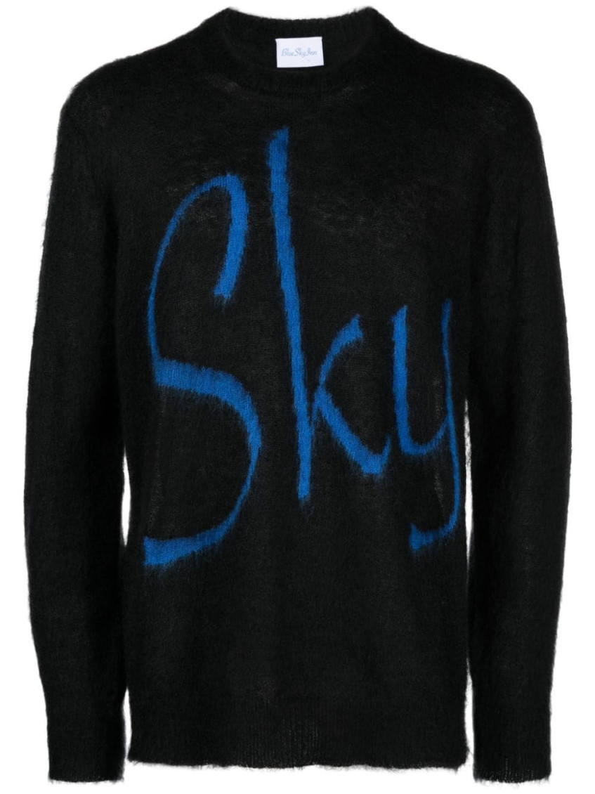Blue Sky Inn Logo-jacquard Knitted Hoodie In Black