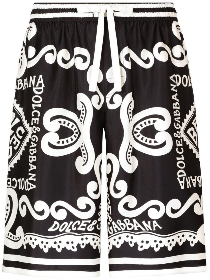 Dolce & Gabbana Dolce&gabbana Silk Bermuda With Navy Print In Blackwhite