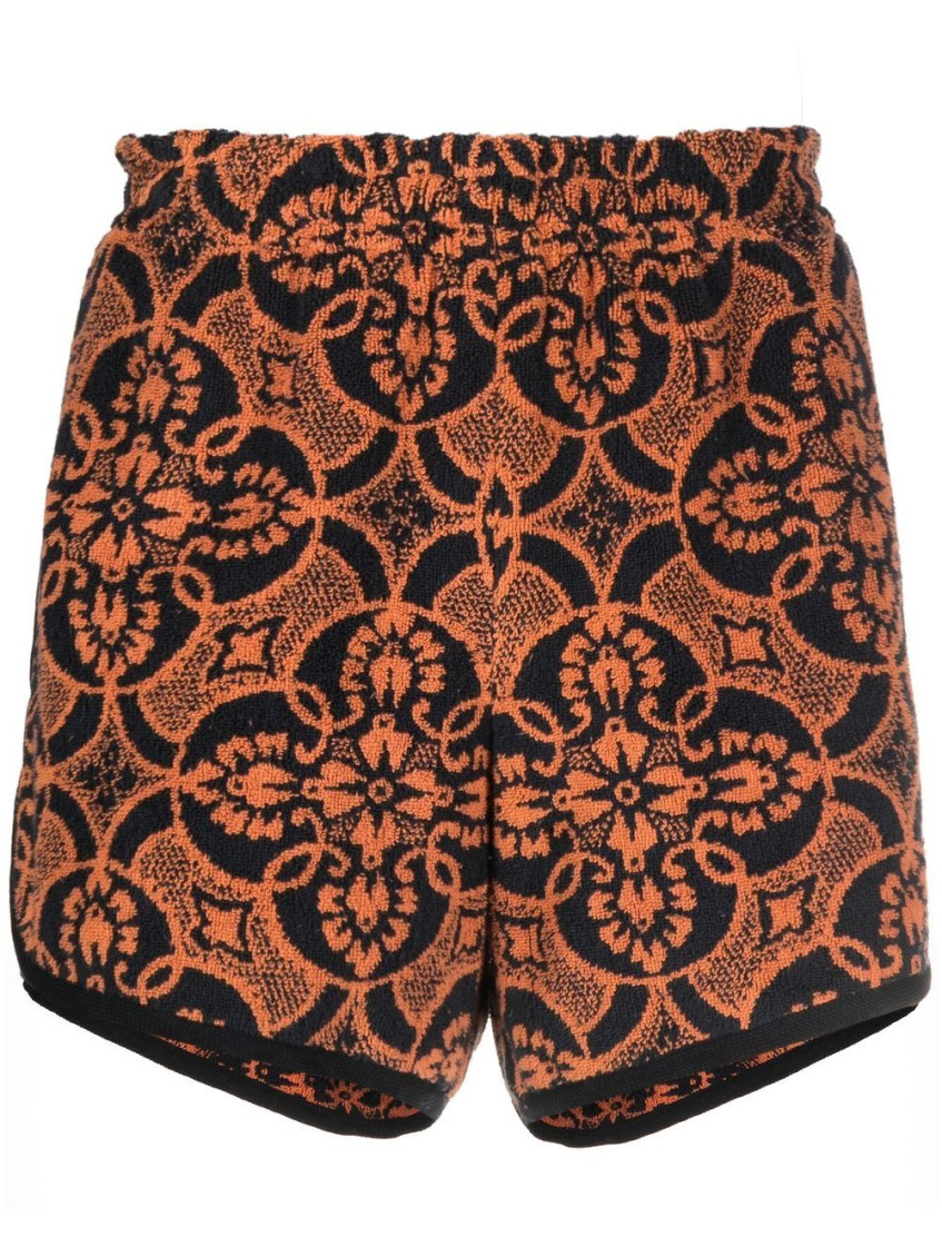 Marine Serre Towelling Finish Running Shorts With Graphic Print In Multicolor