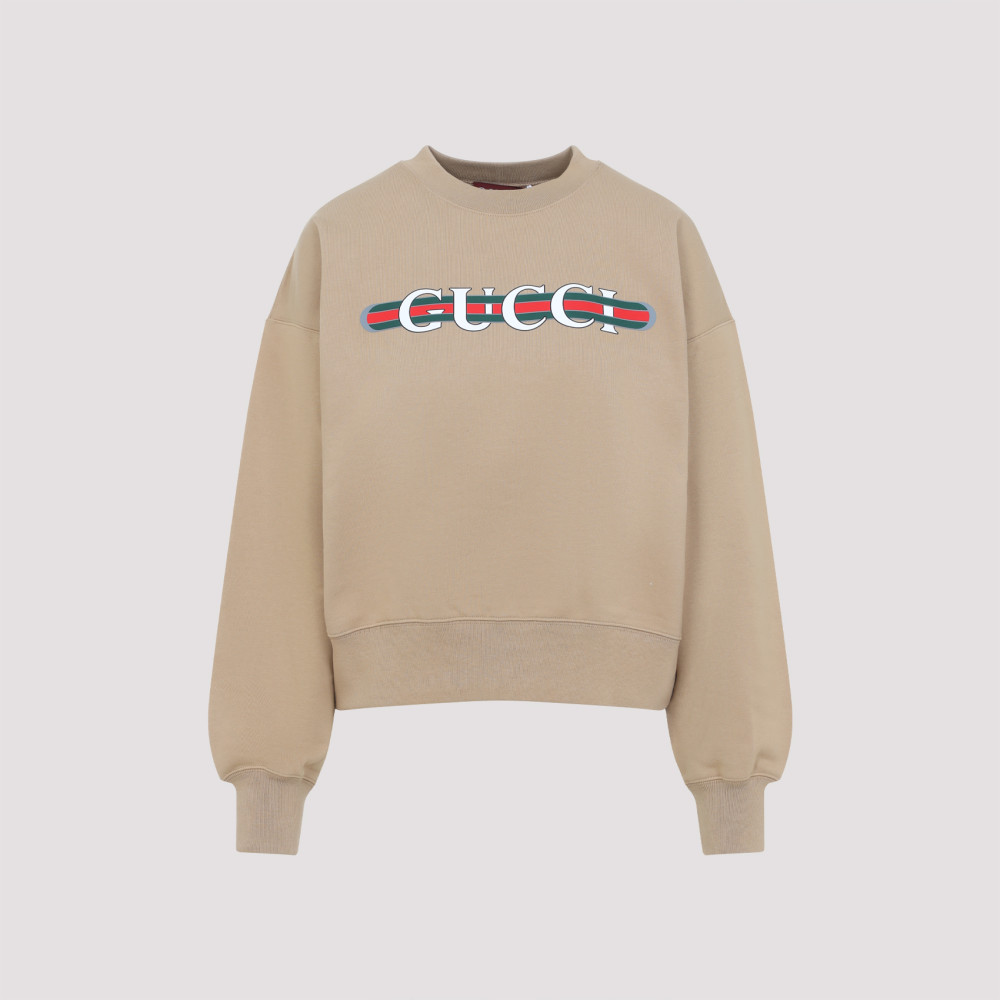 Shop Gucci Natural Crewneck Logo Sweatshirt
