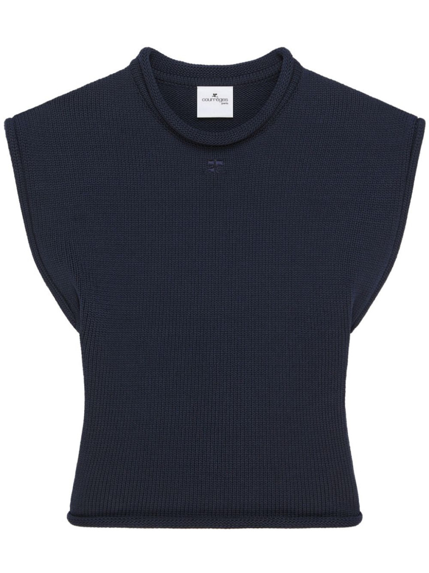 Courrèges Courreges Women Cropped Sleeveles Sweater In Navy Blue