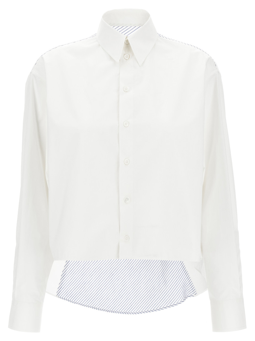Mm6 Maison Margiela Collared Asymmetric Shirt Contrast Panel In White