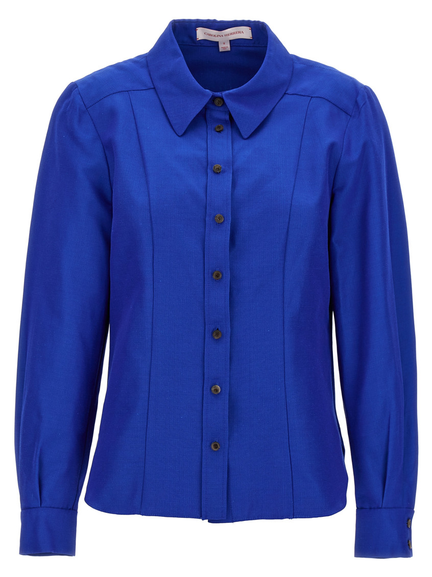 Carolina Herrera Cotton And Viscose Blend Tailored Shirt In Royal Blue