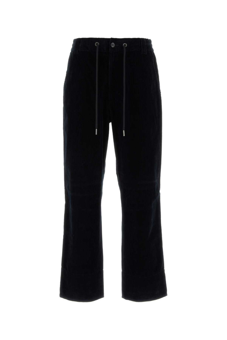 Moncler Corduroy Trousers With Back Pockets And Button Accents In Navy Blue