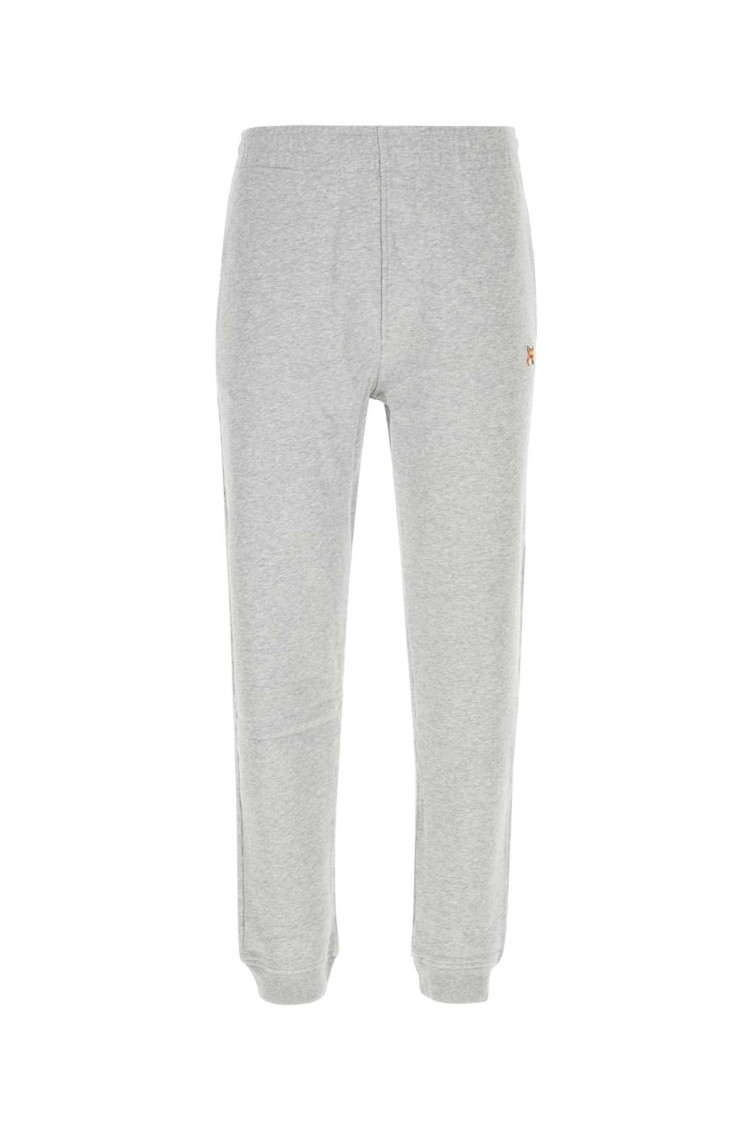 Maison Kitsuné Cotton Joggers With Back Pocket And Elastic Waistband In Light Grey