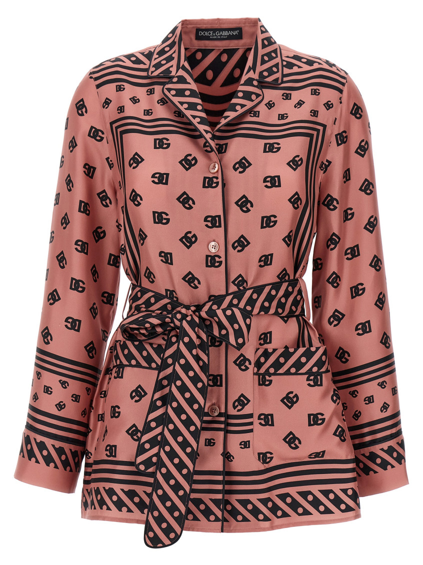 Dolce & Gabbana Silk Shirt With Collared Neck And Long Sleeves In Pink