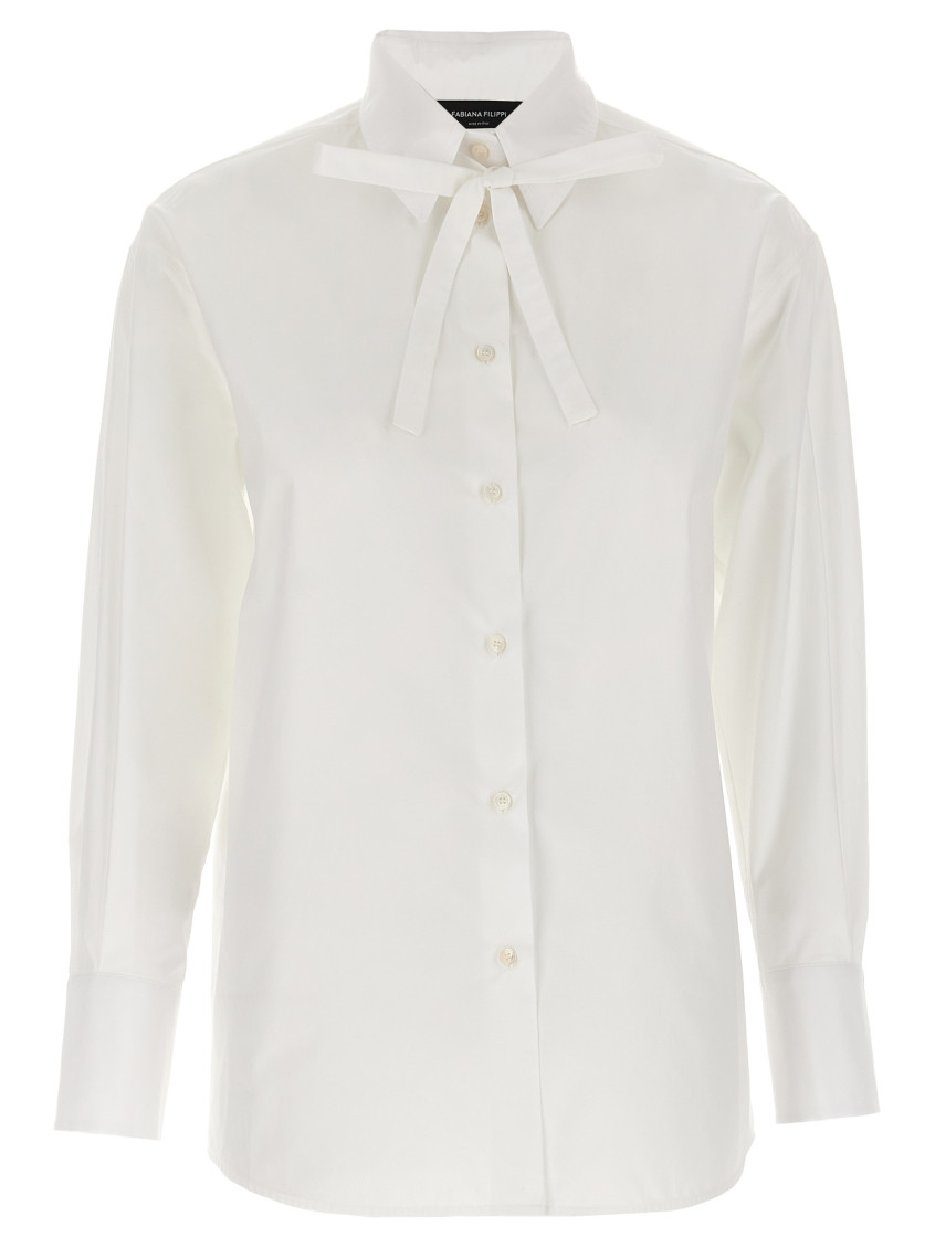 Fabiana Filippi Cotton Poplin Shirt With Knotted Lace Collar In White