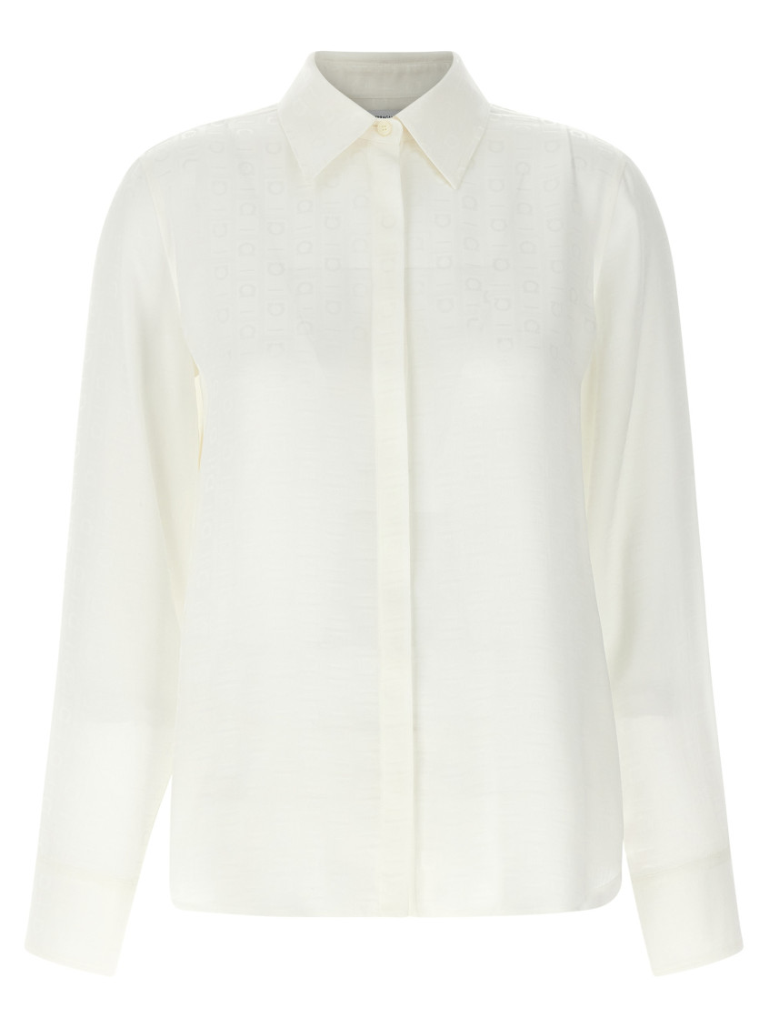 Ferragamo Blouse Logo Print Long Sleeves In White