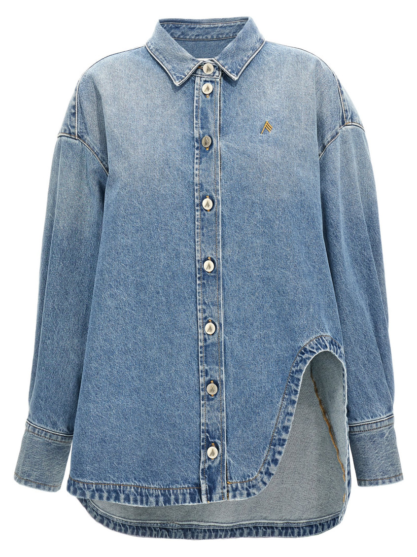 Attico Blue Shirt With Classic Collar And Embroidered Detail On The Front In Cotton Woman In Blue