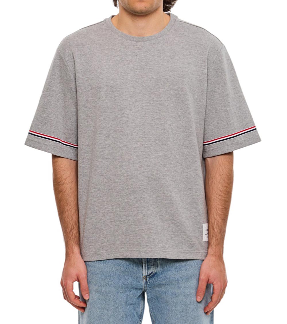 Thom Browne Asymmetric Hem T-shirt Stripe Detail In Gray