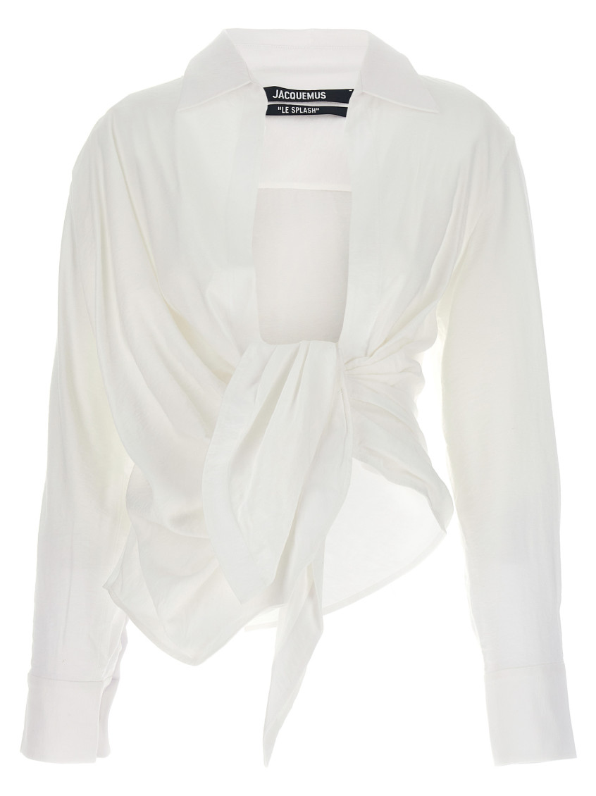 Jacquemus La Chemise Bahia Knotted Cotton Shirt In White