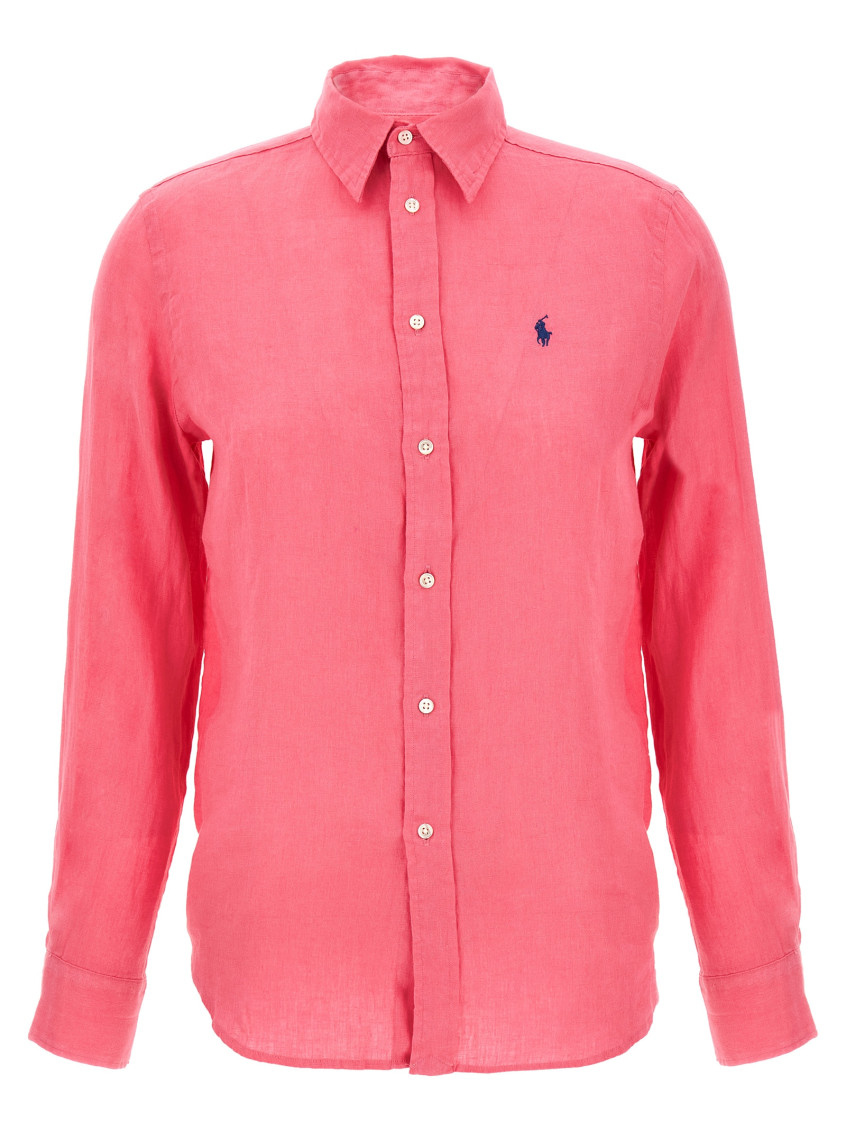 Polo Ralph Lauren Cotton Linen Boyfriend Shirt Coral In Red