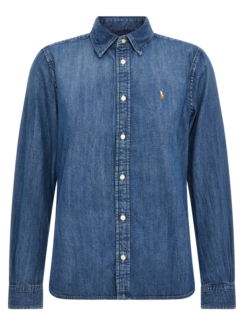 Polo Ralph Lauren Blue Shirt With Classic Collar And Pony Embroidery On The Front In Denim Woman In Blue