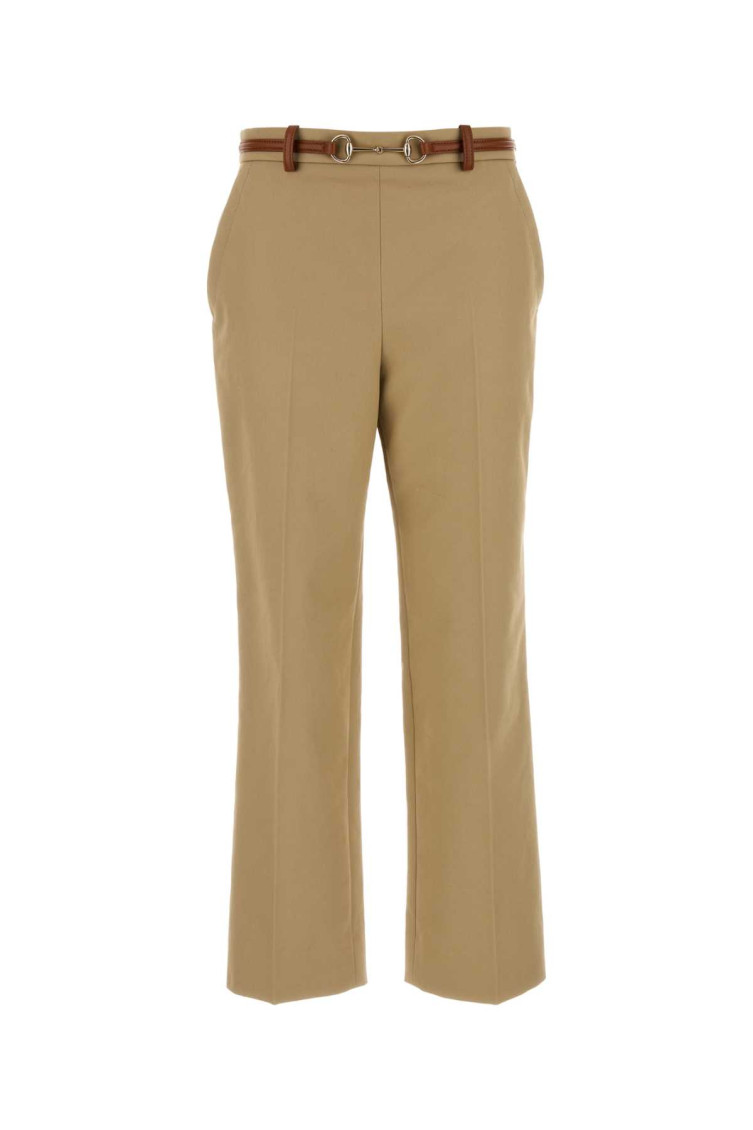 Gucci Cotton Trousers With Front Pleats And Belt Loops In Beige