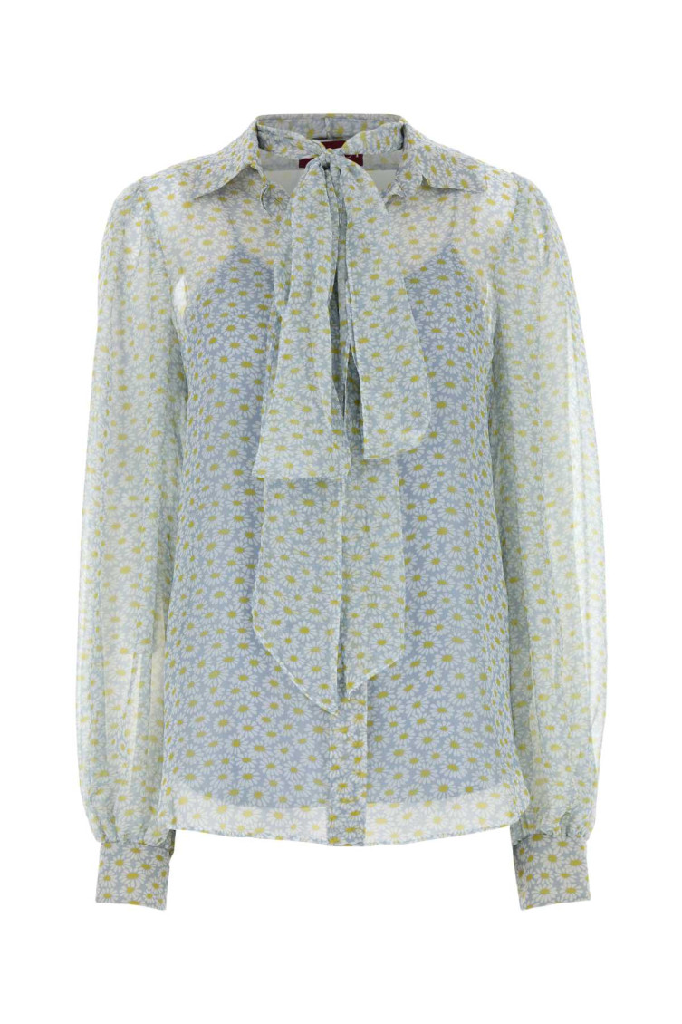 Gucci Light Blue Printed Chiffon Shirt In Light Blue