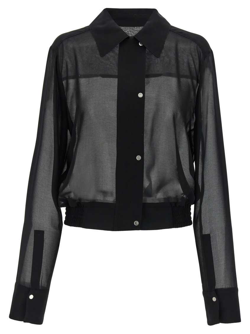 Pinko Black Georgette Crop Shirt With Elastic Waistband In Black
