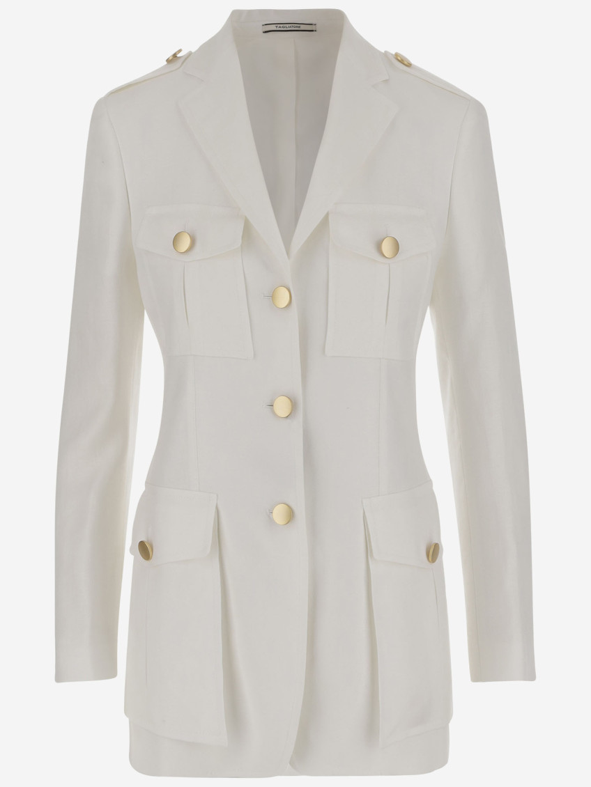 Tagliatore Single-breasted Linen Jacket In Beige