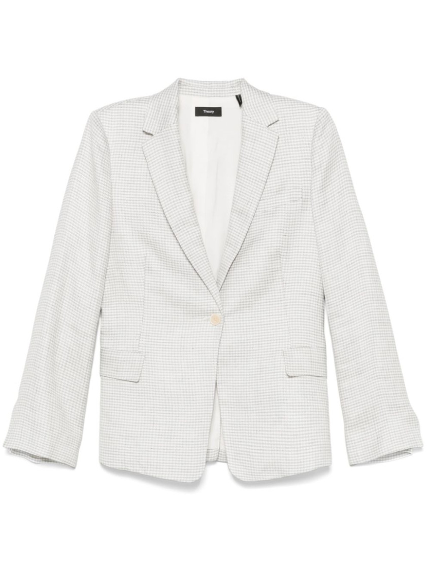 Theory B.mel Houndstooth Check Slim Fit Linen Blend Blazer In White