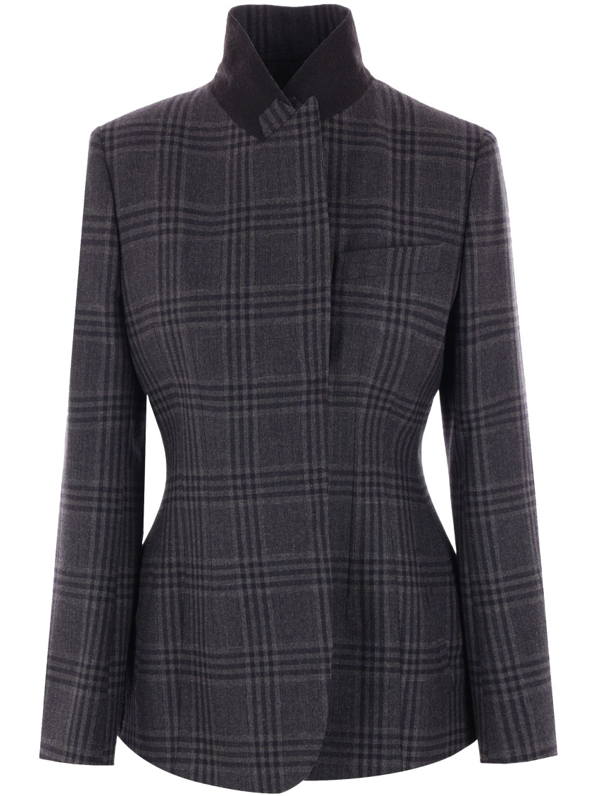 Fendi Tailored Blazer In Checked Wool In Grey