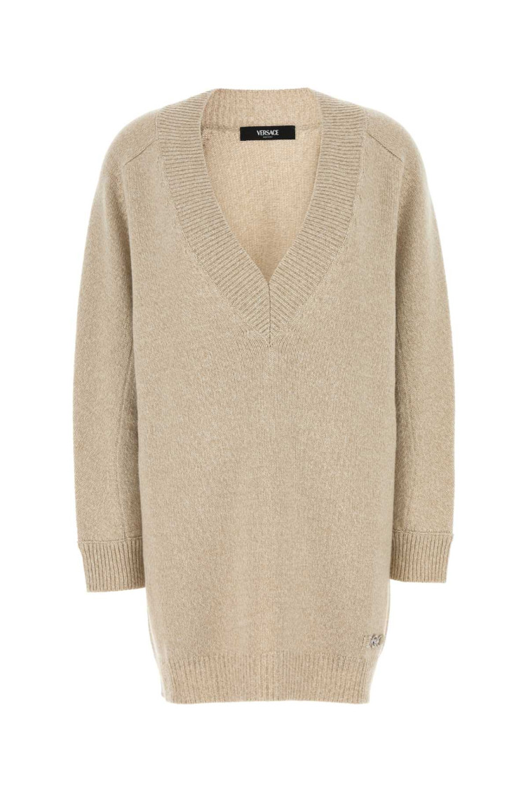Shop Versace Beige Wool Blend Sweater Dress