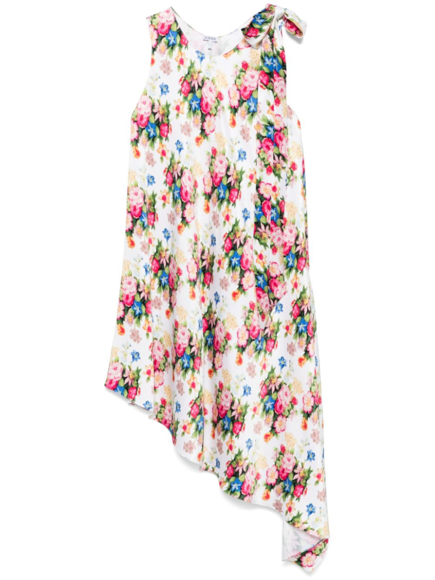 Loewe Asymmetrical Floral Print Dress In Multicolor