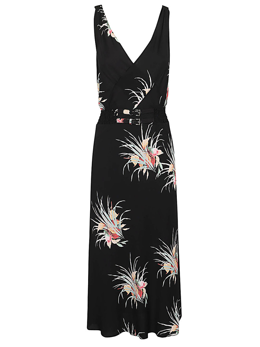 Prada Women Orchid Print Midi Dress In Black