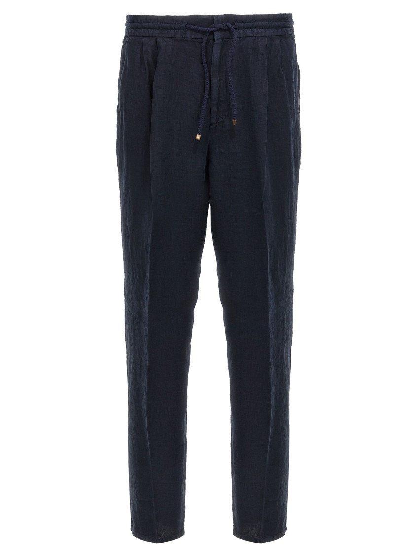 Brunello Cucinelli Ankle Length Straight Leg Trousers With Front Pleats In Blue