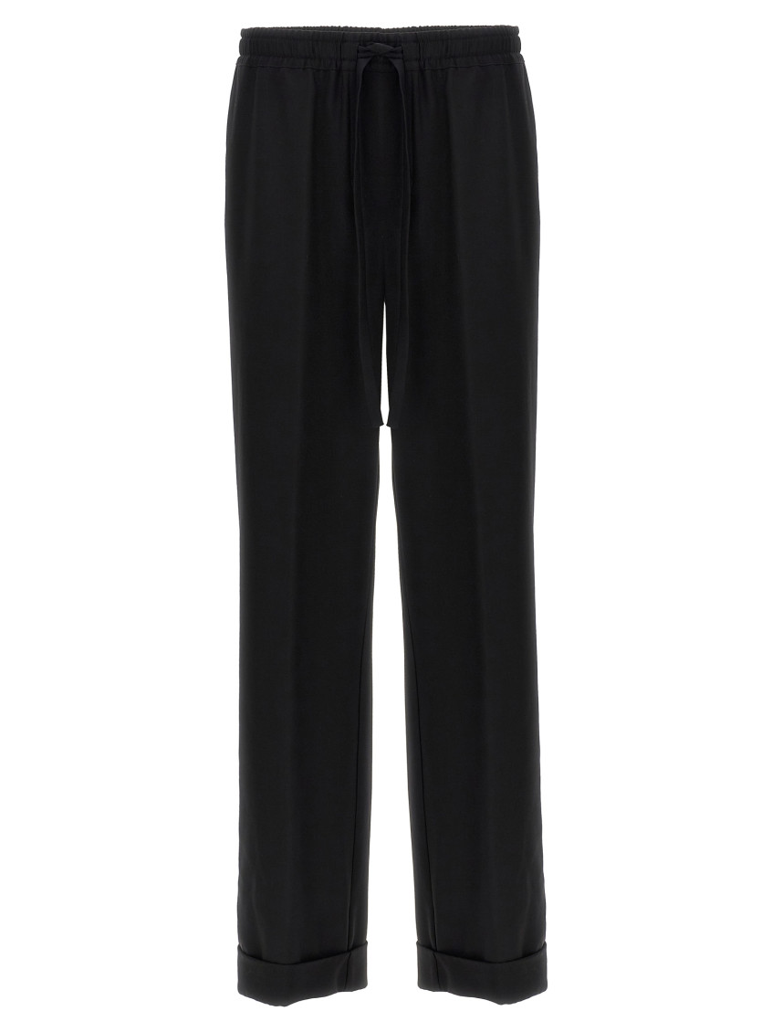 Dolce & Gabbana Elastic Waistband Cuffed Hem Trousers In Black