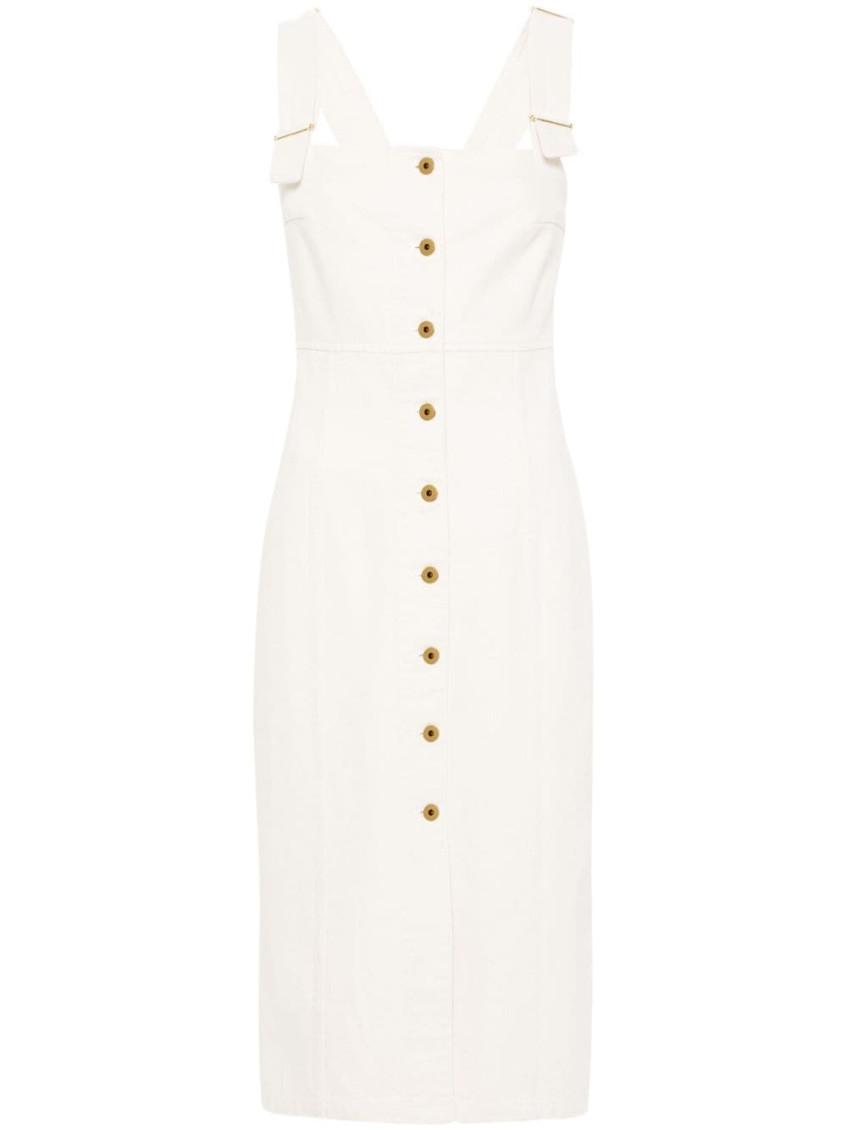 Patou Denim Dress With Square Neck And Adjustable Straps In Beige