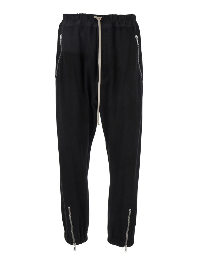 Rick Owens Black Drop-crotched Track Pants With Drawstring In Stretch Cotton Man In Black