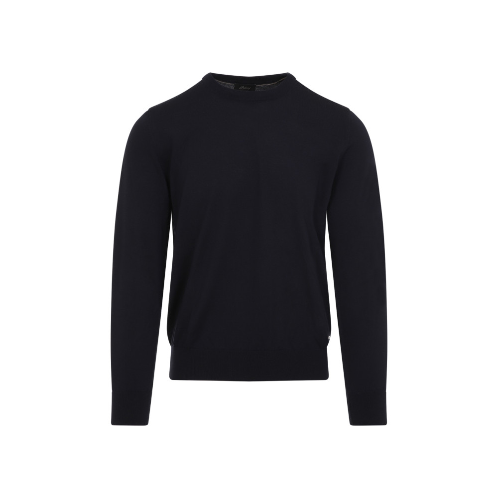 Brioni Crewneck Wool Sweater In Dark Blue