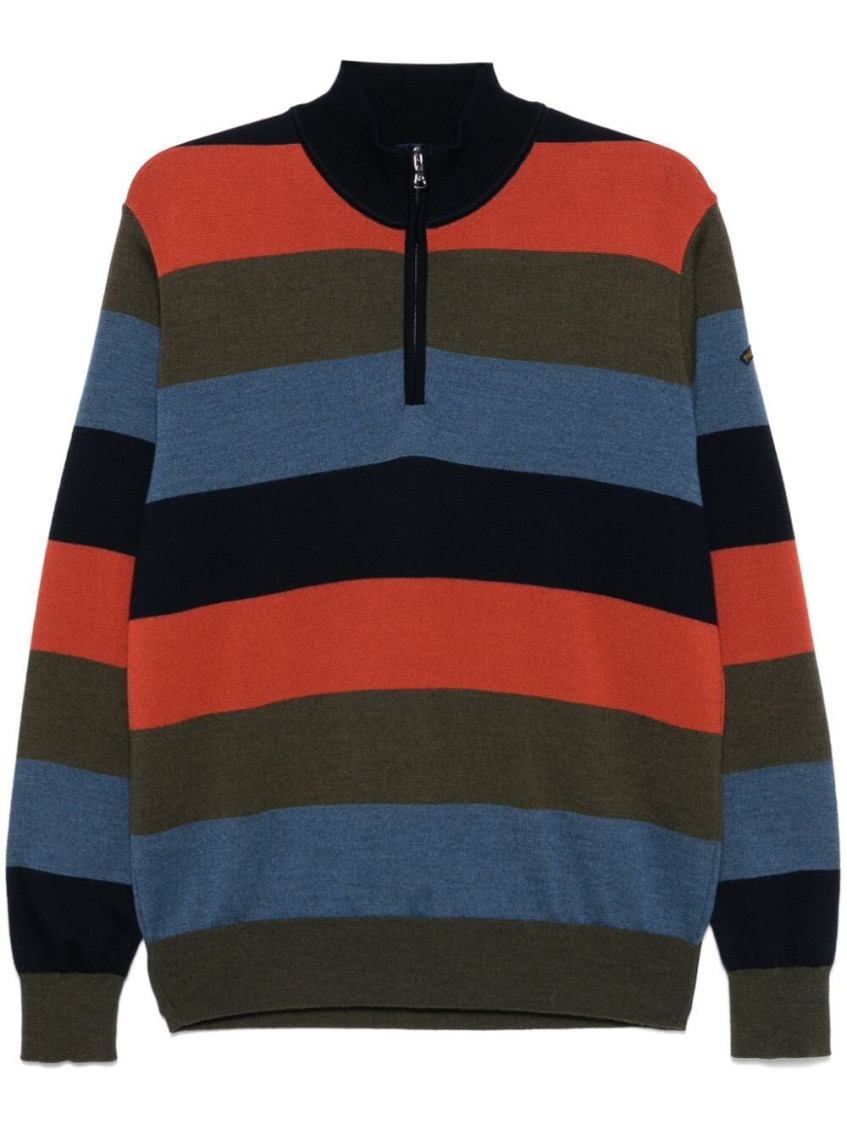 Paul & Shark Striped Half Zip Wool Sweater In Multicolor