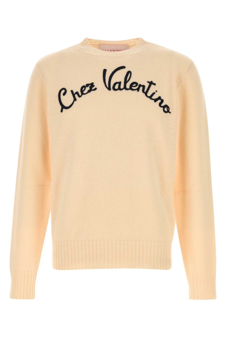 Valentino Beige Embroidered Wool Sweater In Yellow